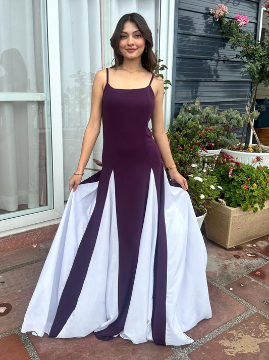 TANDUL Women Purple and White Long Flared Dress