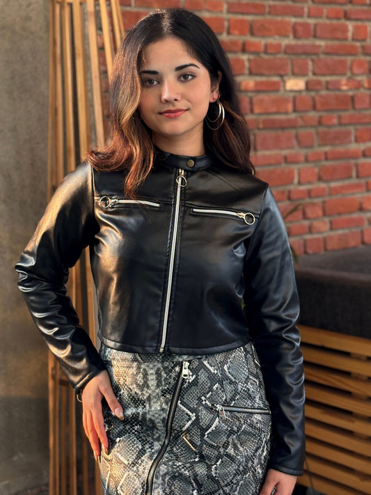 TANDUL Women Sleek Black Leather Jacket