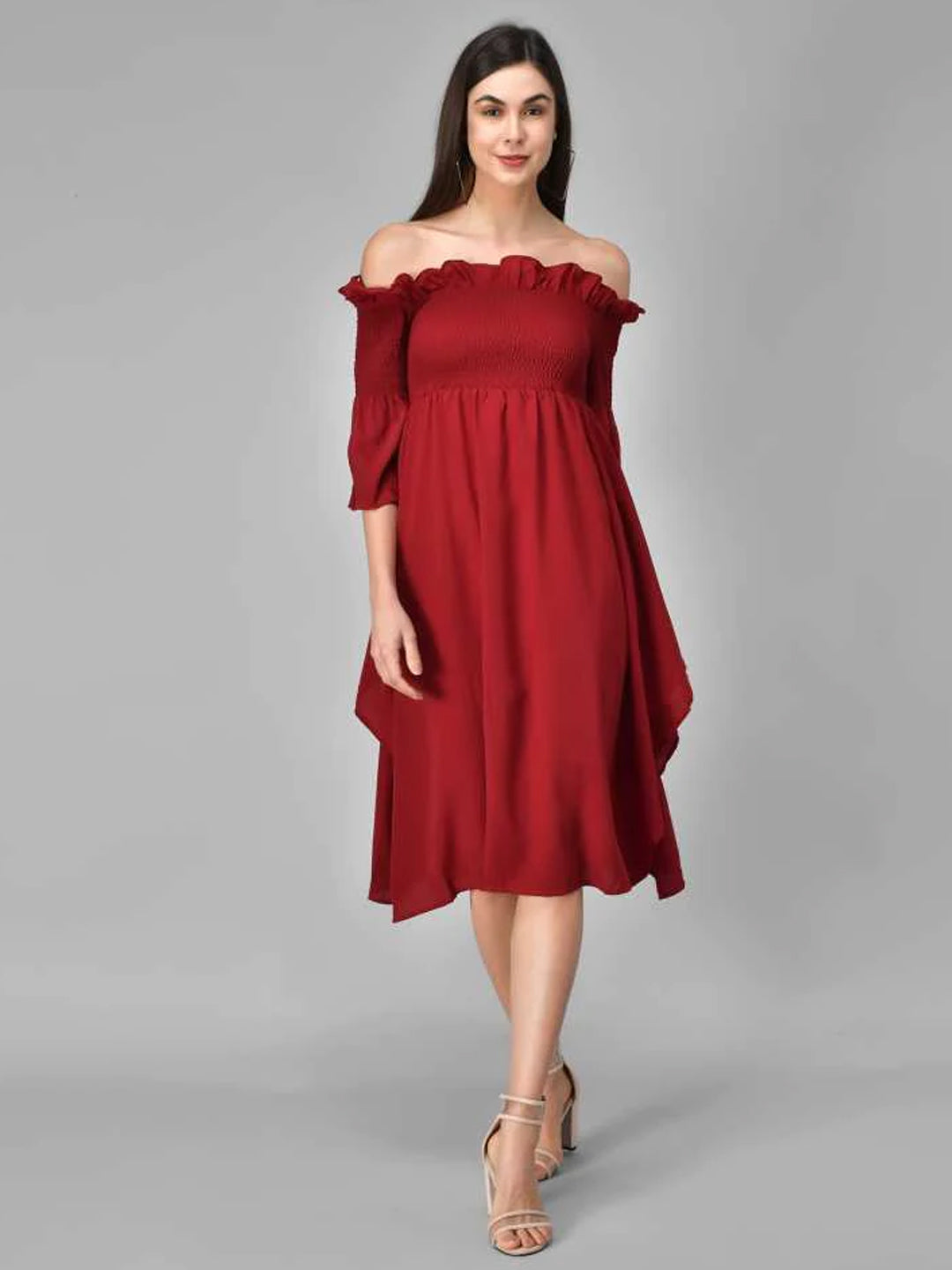 TANDUL  Women Gathered Maroon Dress