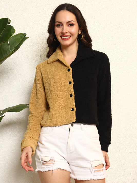 TANDUL Women Black and Brown Fur Jacket