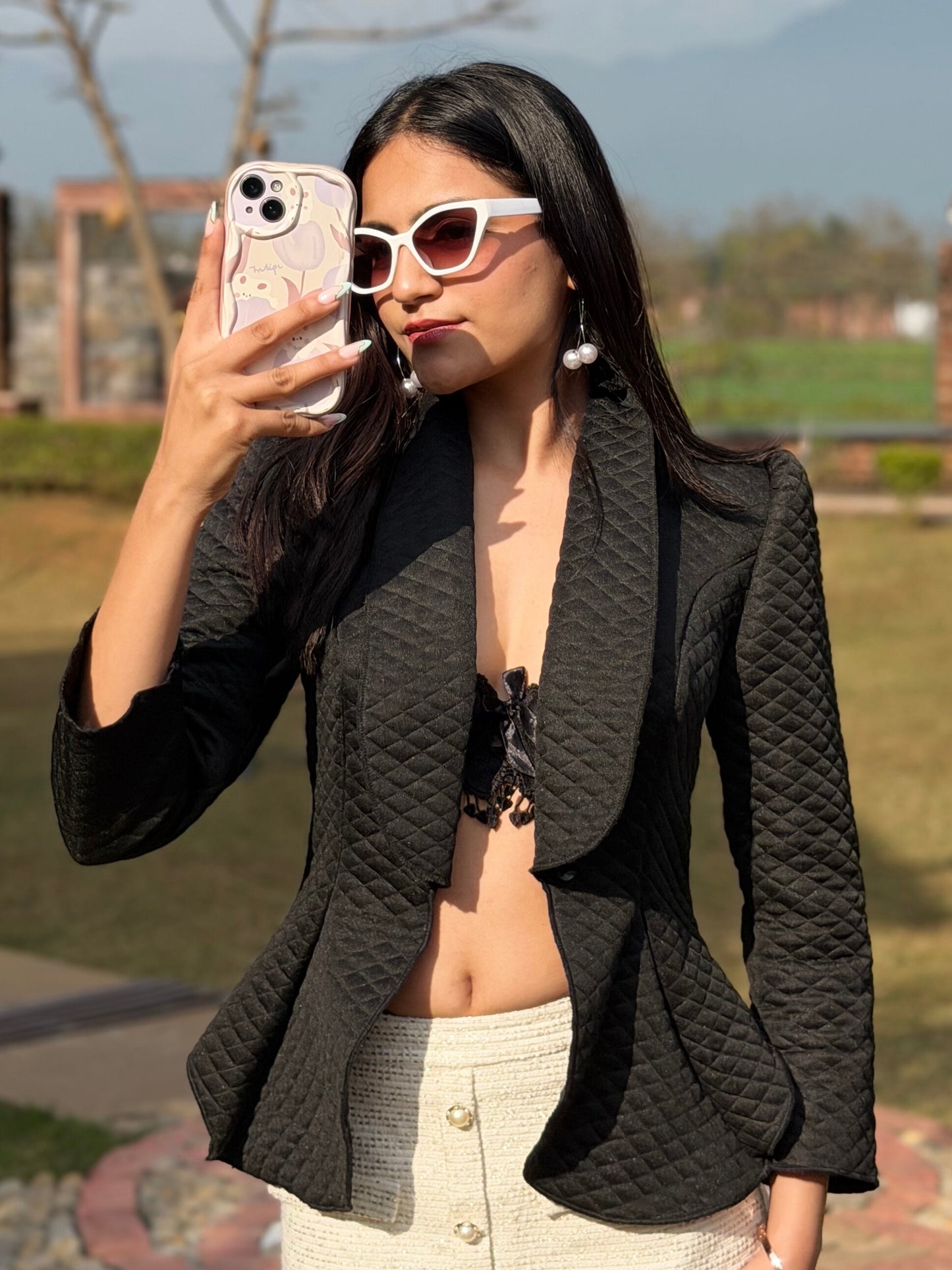 TANDUL Women Sleek Black Quilt Blazer