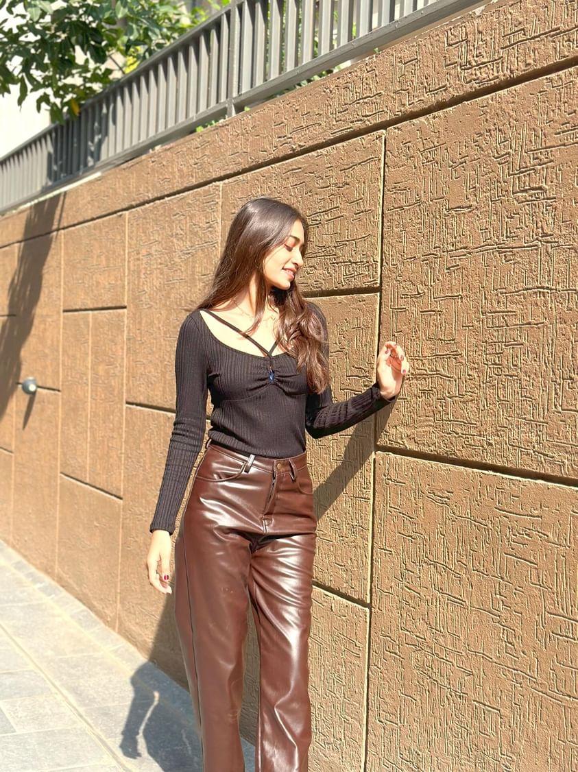 TANDUL Women Regular Fit Brown Faux Leather Trousers