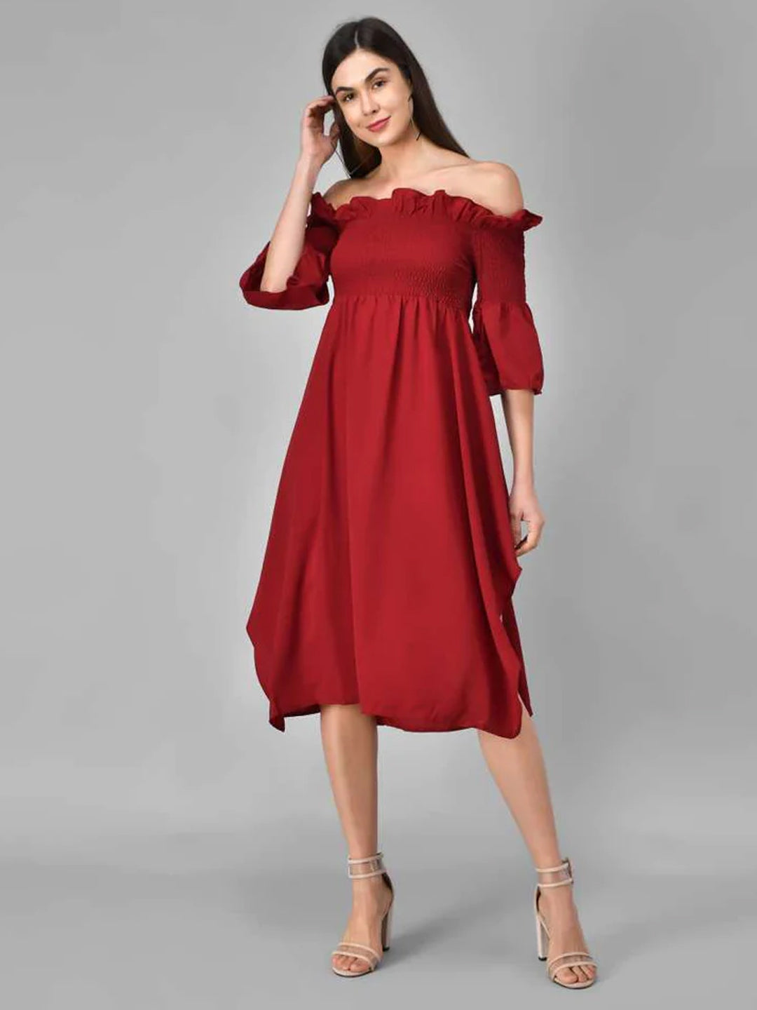 Women Gathered Maroon Dress