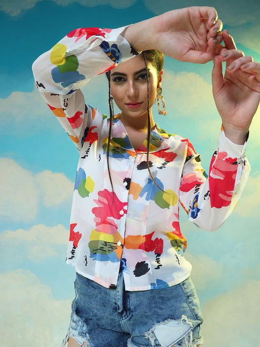 TANDUL  Women Regular Fit Printed Lapel Collar Casual Shirt