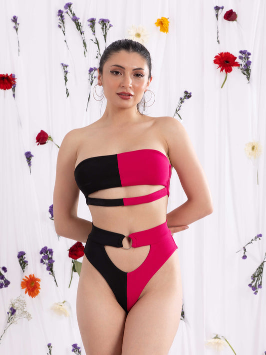 ELTIRE Women Stylish Pink and Black Lingerie Set