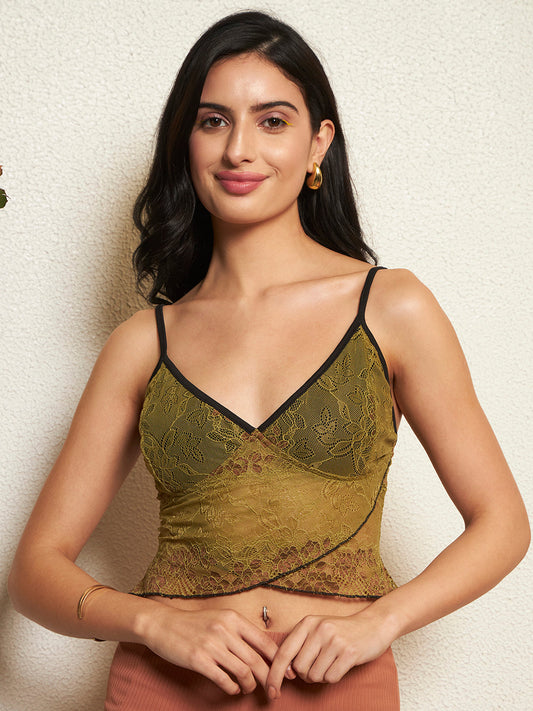 TANDUL Women Green Lace Tank Top