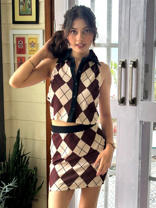 TANDUL Women Charming Brown Checkered Co-ord Set