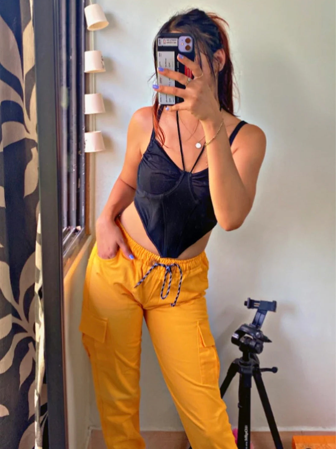 Women Regular Fit Yellow Cotton Blend Trousers