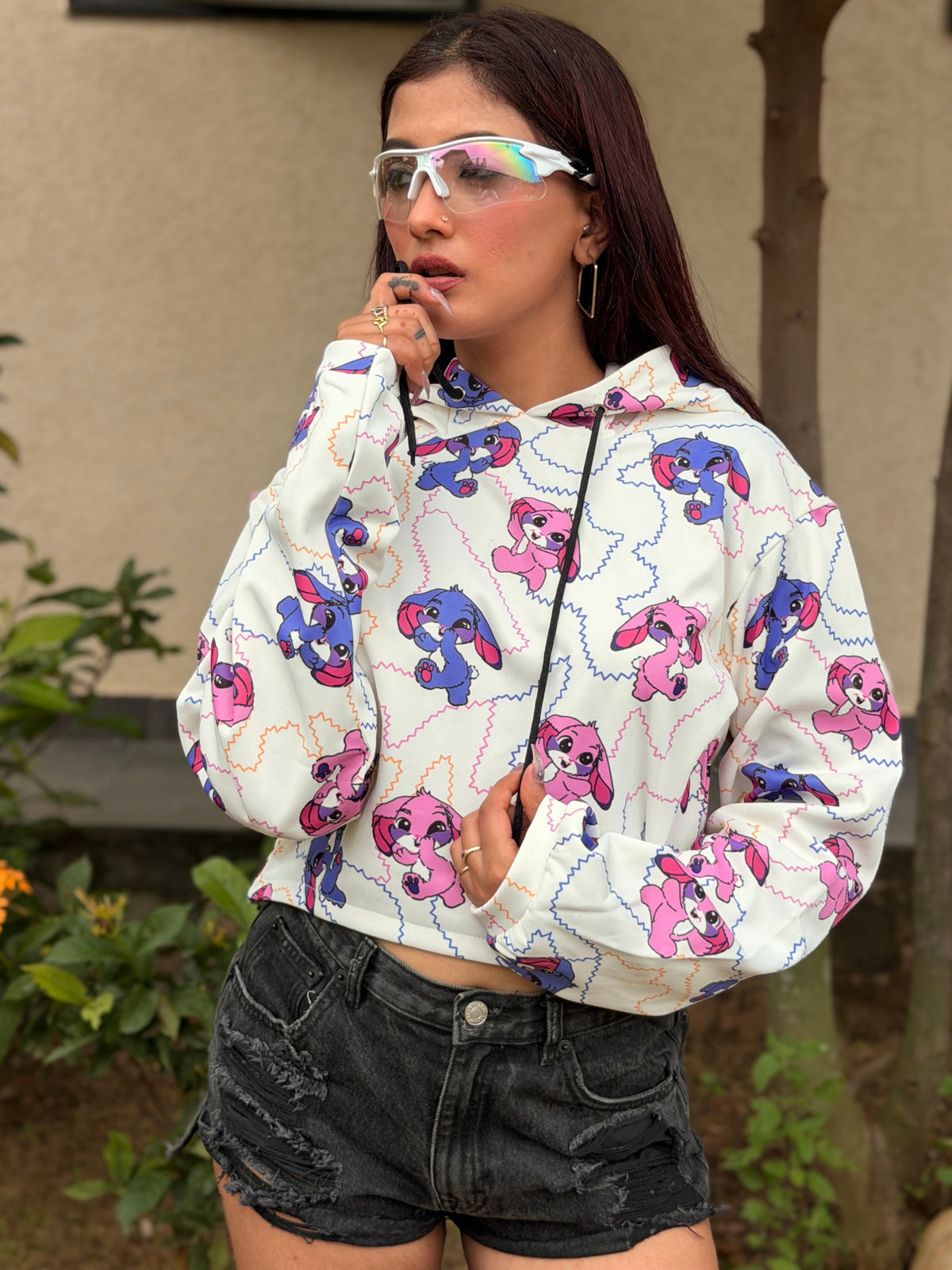 TANDUL Women Cartoon Character Printed Cropped Hoodie