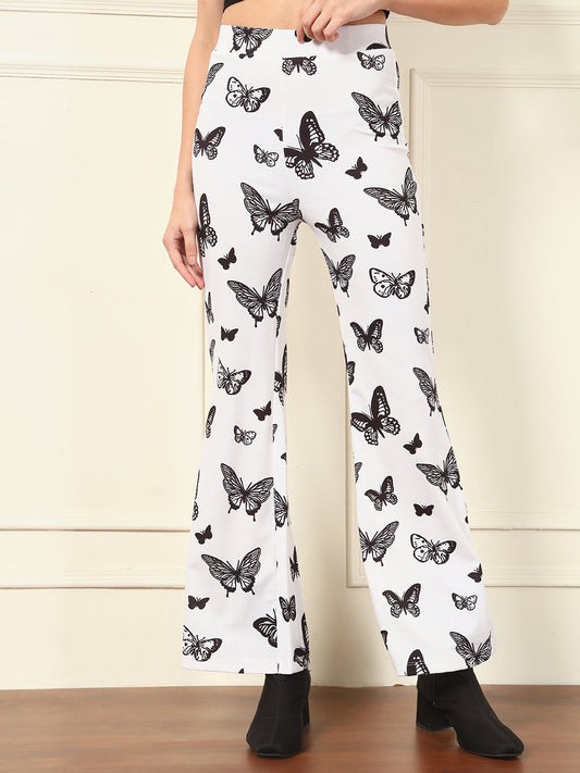 TANDUL Women White Butterfly Printed Trouser