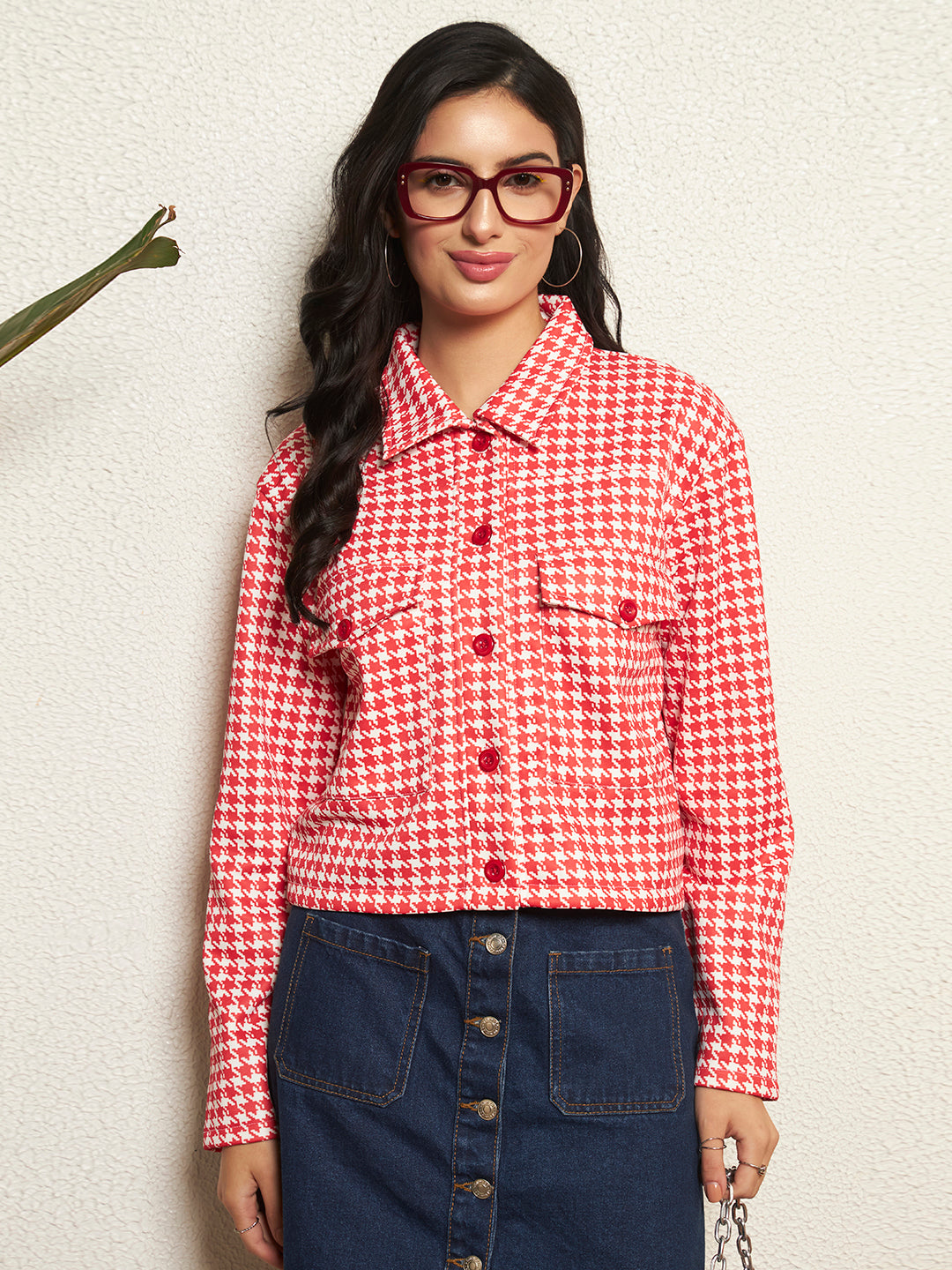TANDUL Women Classic Red and White Checkered Jacket