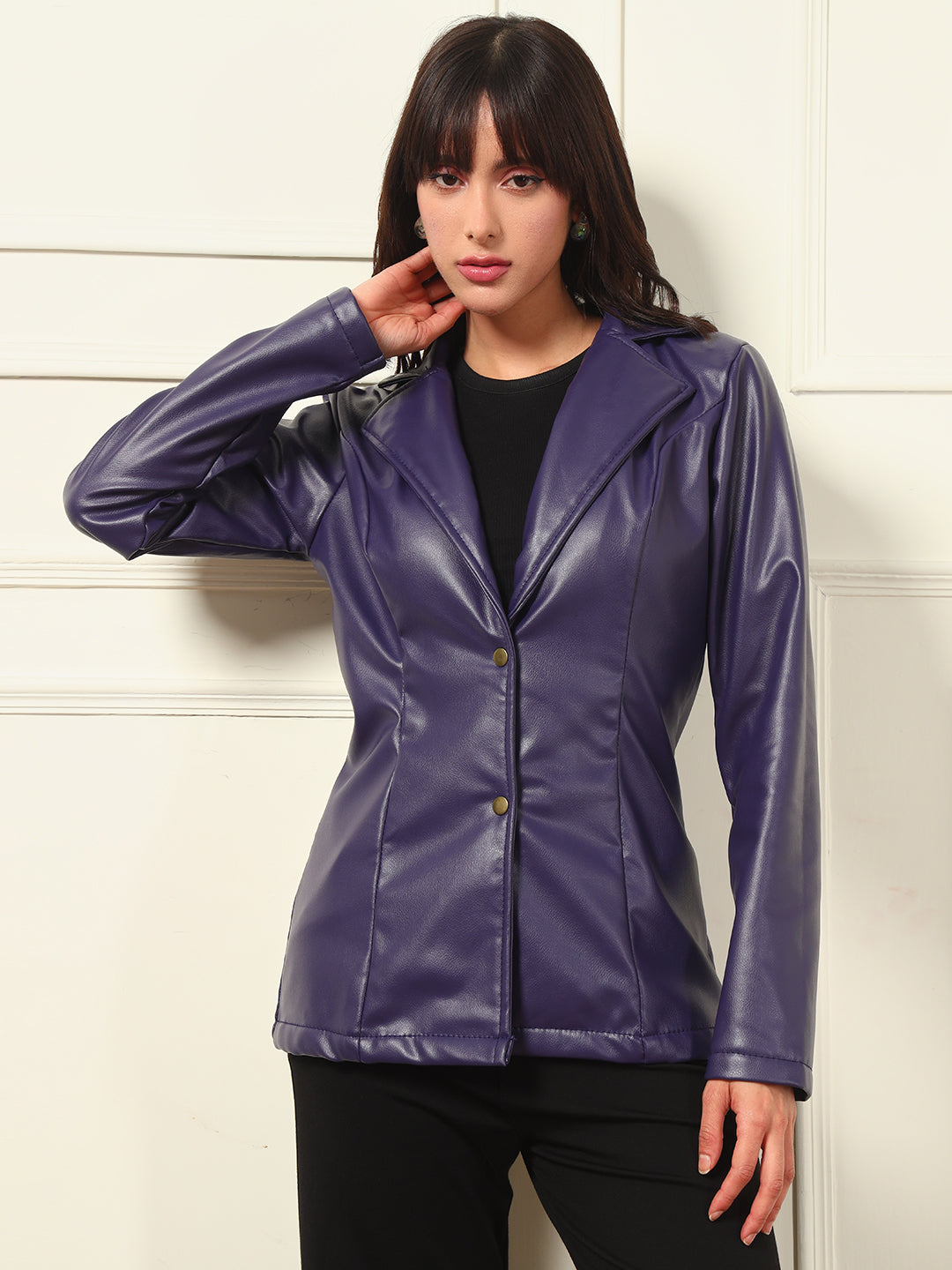 TANDUL Women Striking Purple Leather Blazer