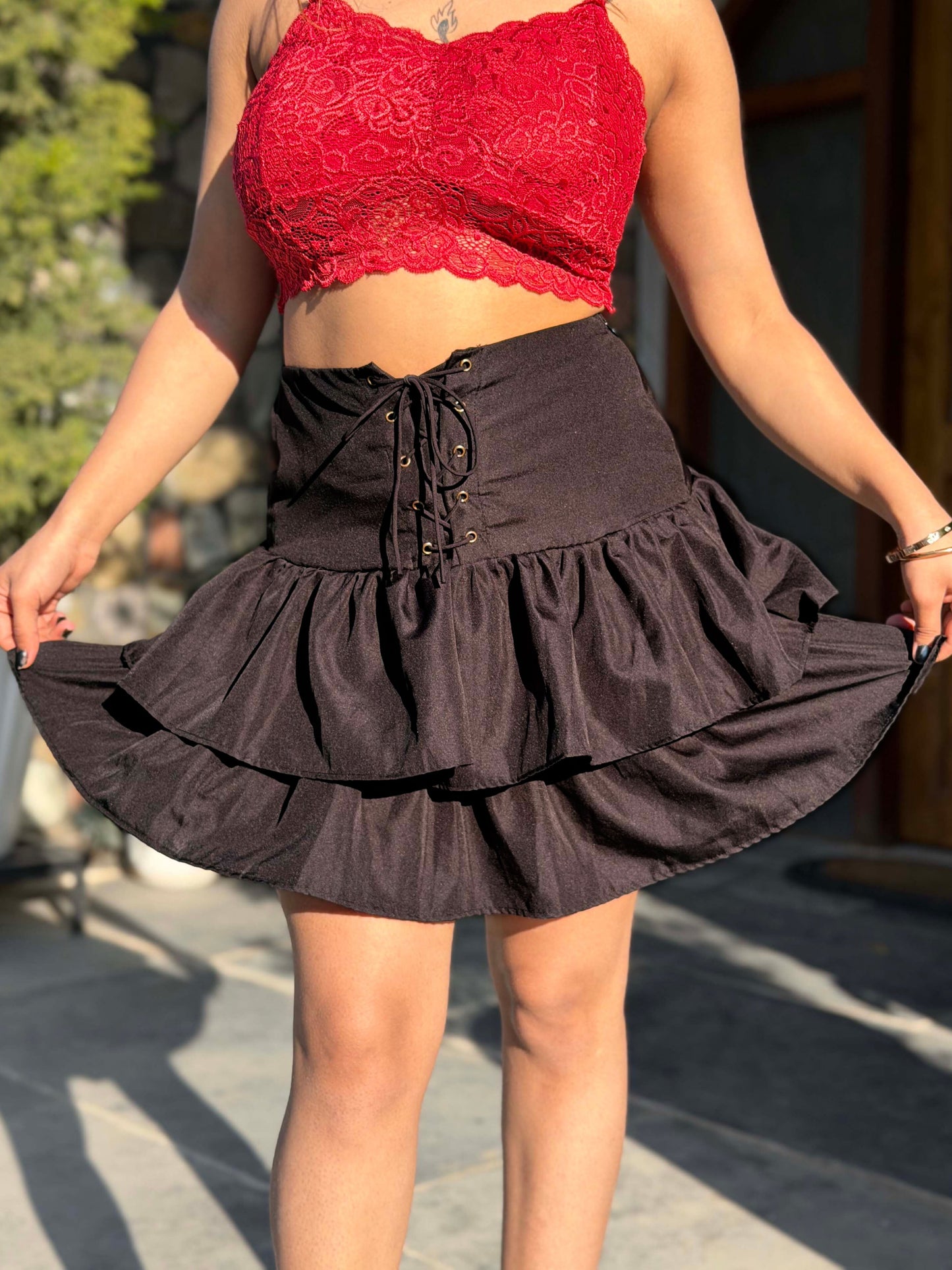 TANDUL Women Stunning Black Ruffled Skirt