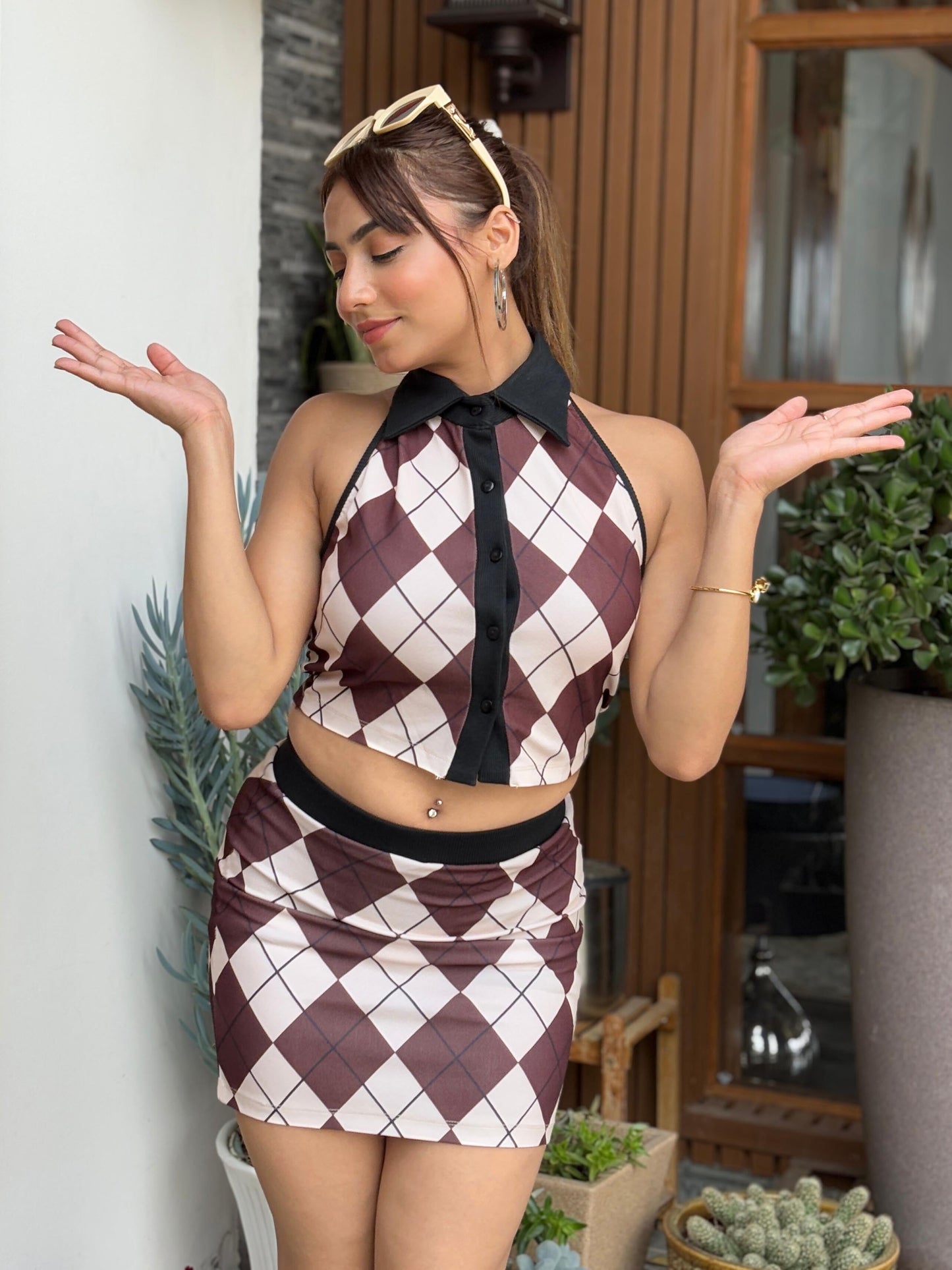 TANDUL Women Charming Brown Checkered Co-ord Set