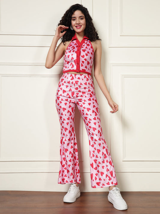 TANDUL Women's Pink Heart Printed Co-ord Set