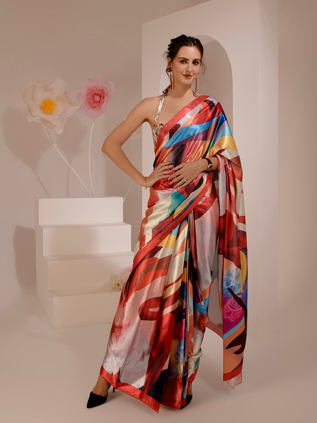 ELTIRE Exquisite Printed Bollywood Style Satin Saree