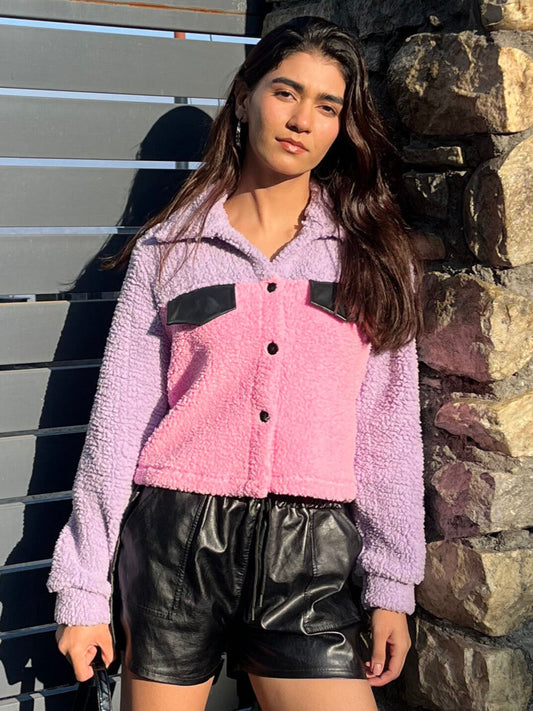 TANDUL Women Pink and Purple Fur Jacket