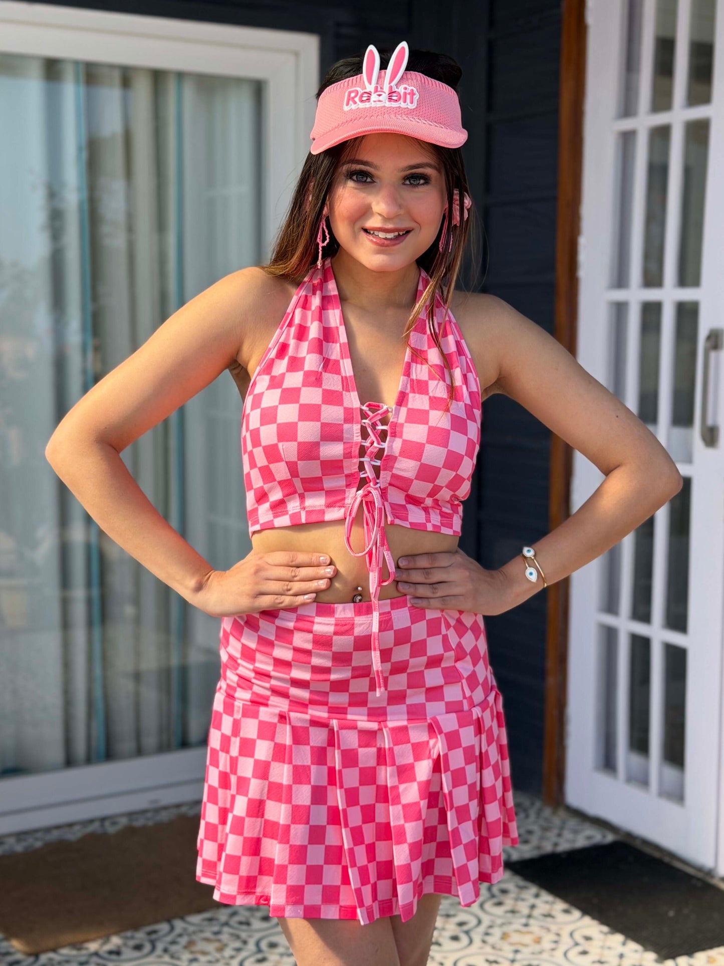 TANDUL Women Pink and White Checkered Co-ord Set