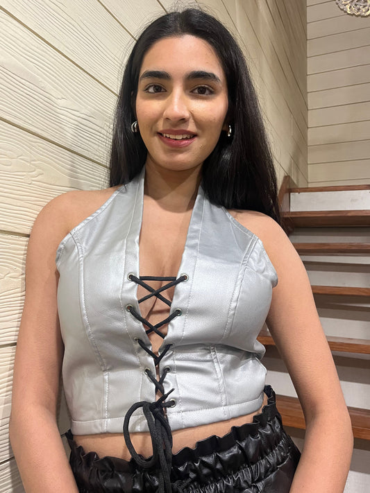 TANDUL Casual Sleeveless Solid Women Silver Top