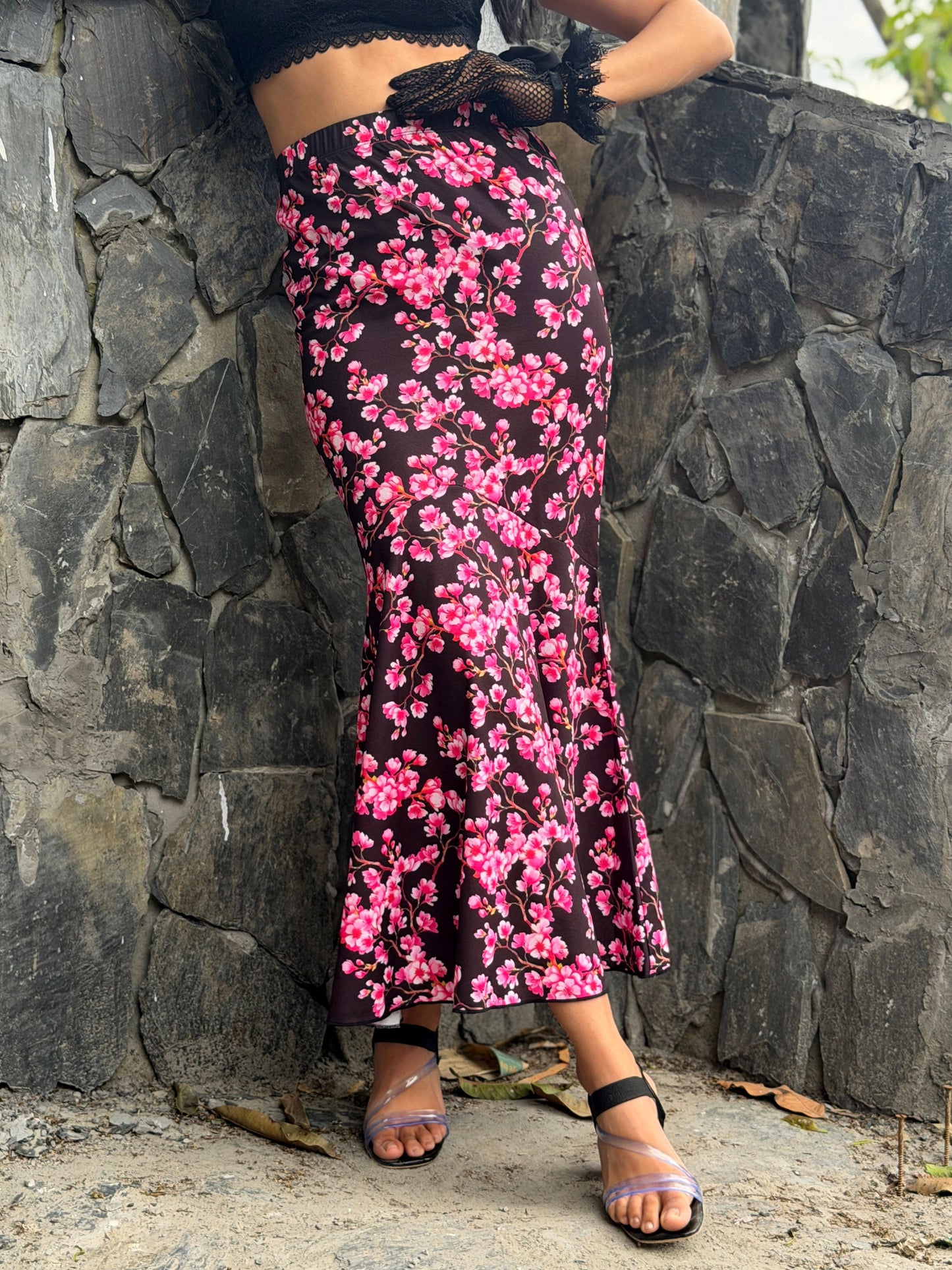 TANDUL Women Printed Regular Pink and Black Skirt