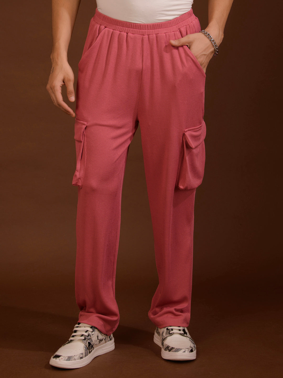 TANDUL  Men Regular Fit Pink Lycra Blend Trousers