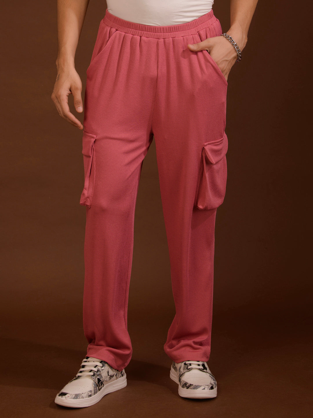 TANDUL  Men Regular Fit Pink Lycra Blend Trousers