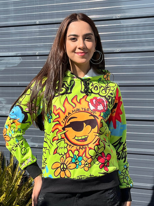 TANDUL Women Vibrant Green Printed Hoodie