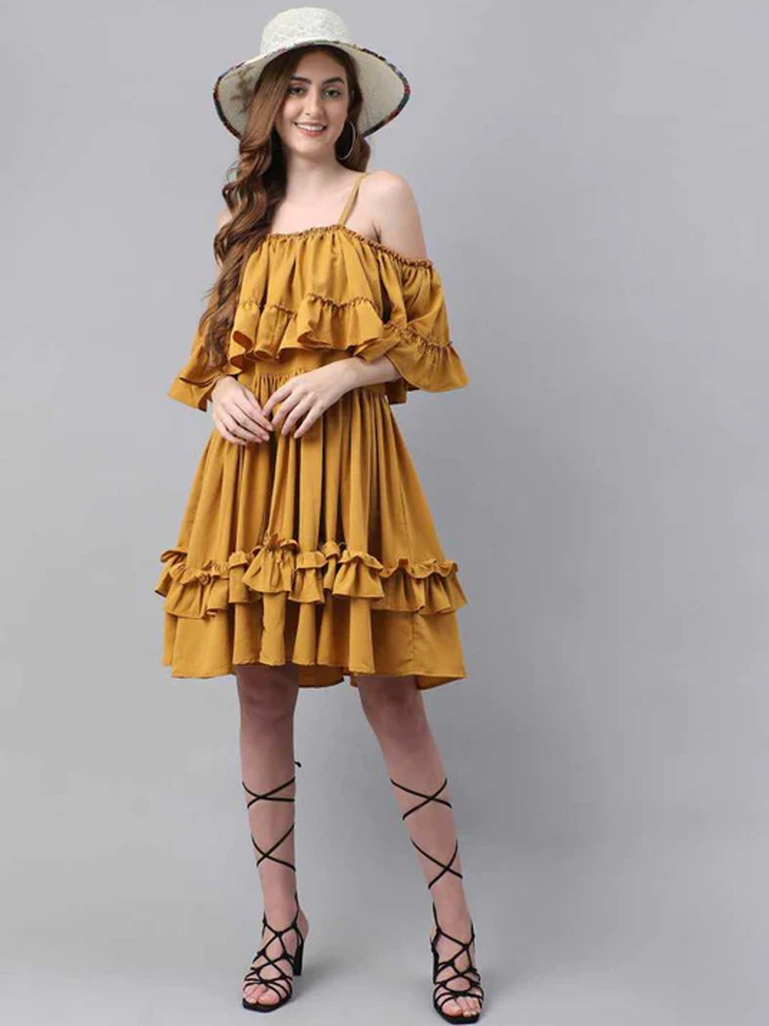 Women Fit and Flare Yellow Dress