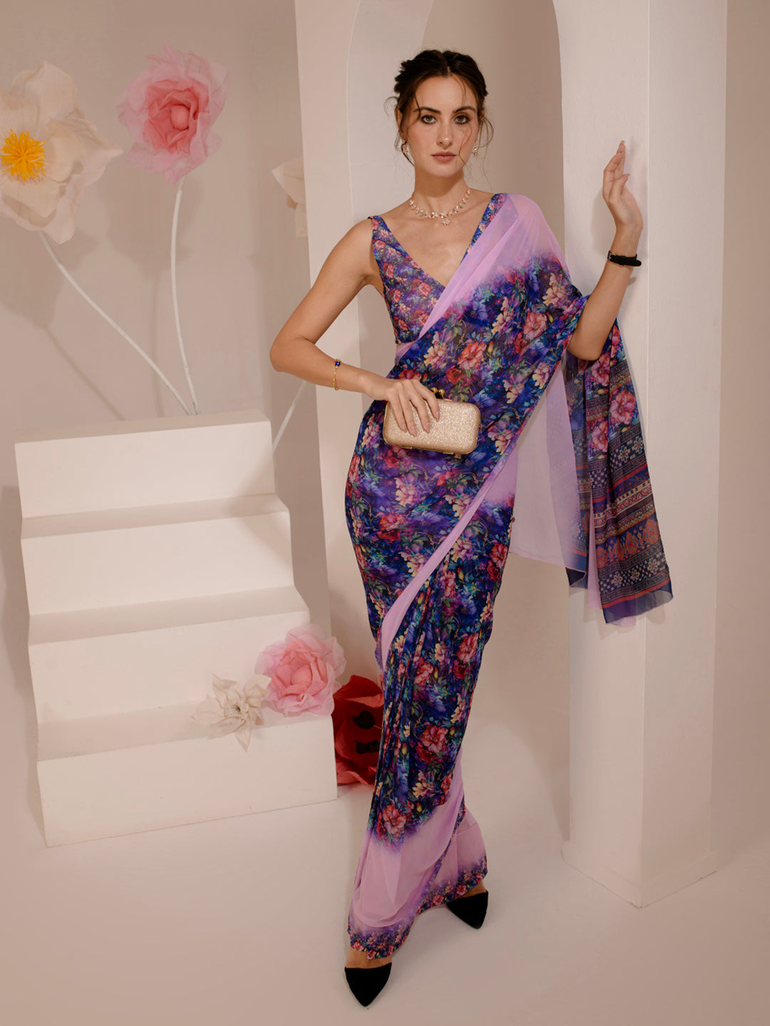 ELTIRE Exquisite Printed Bollywood Style Georgette Saree