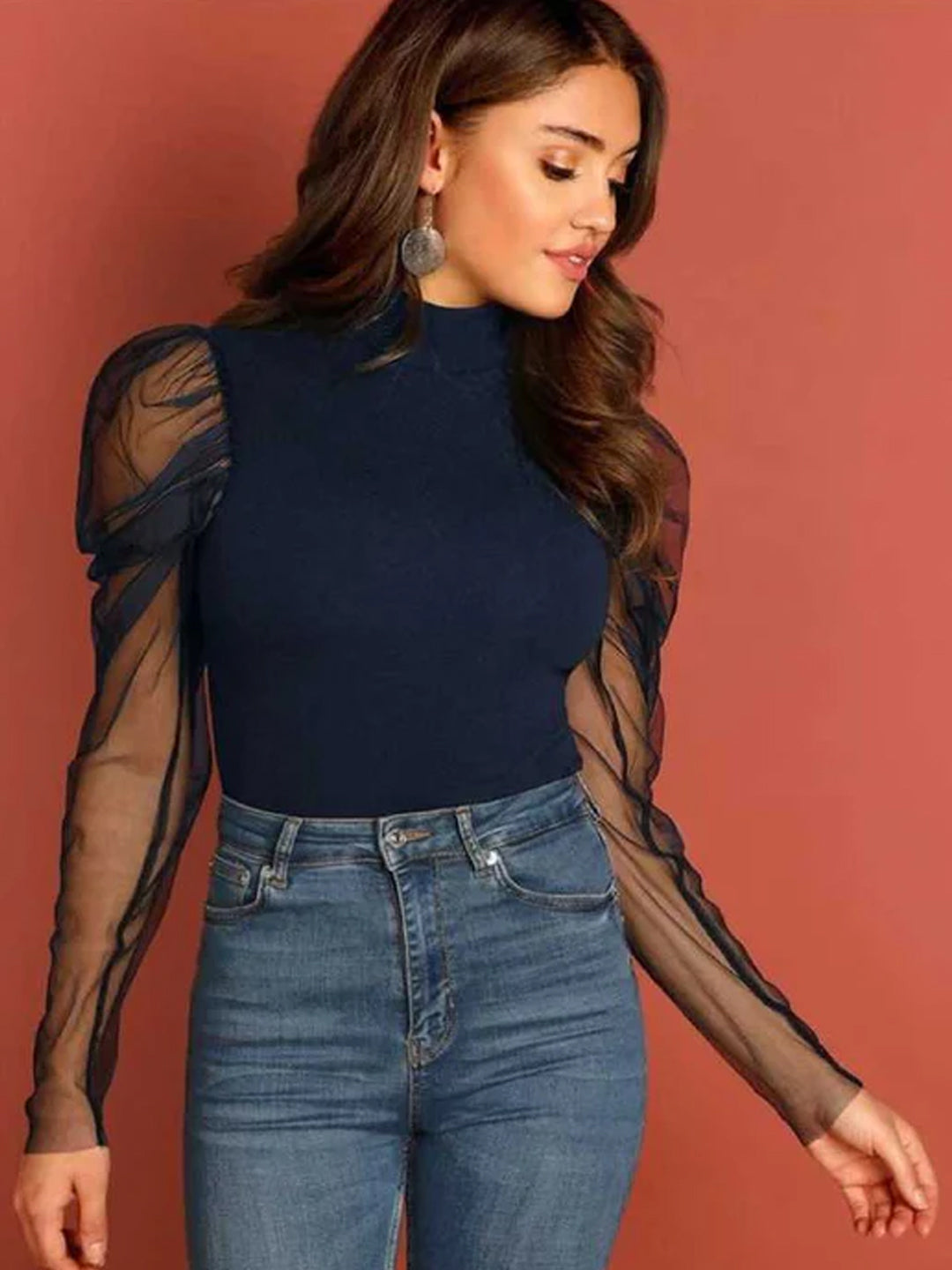 Casual Regular Sleeves Solid Women Blue Top