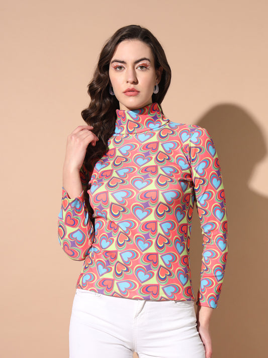 TANDUL Women Printed High Neck Multicolor Sweater
