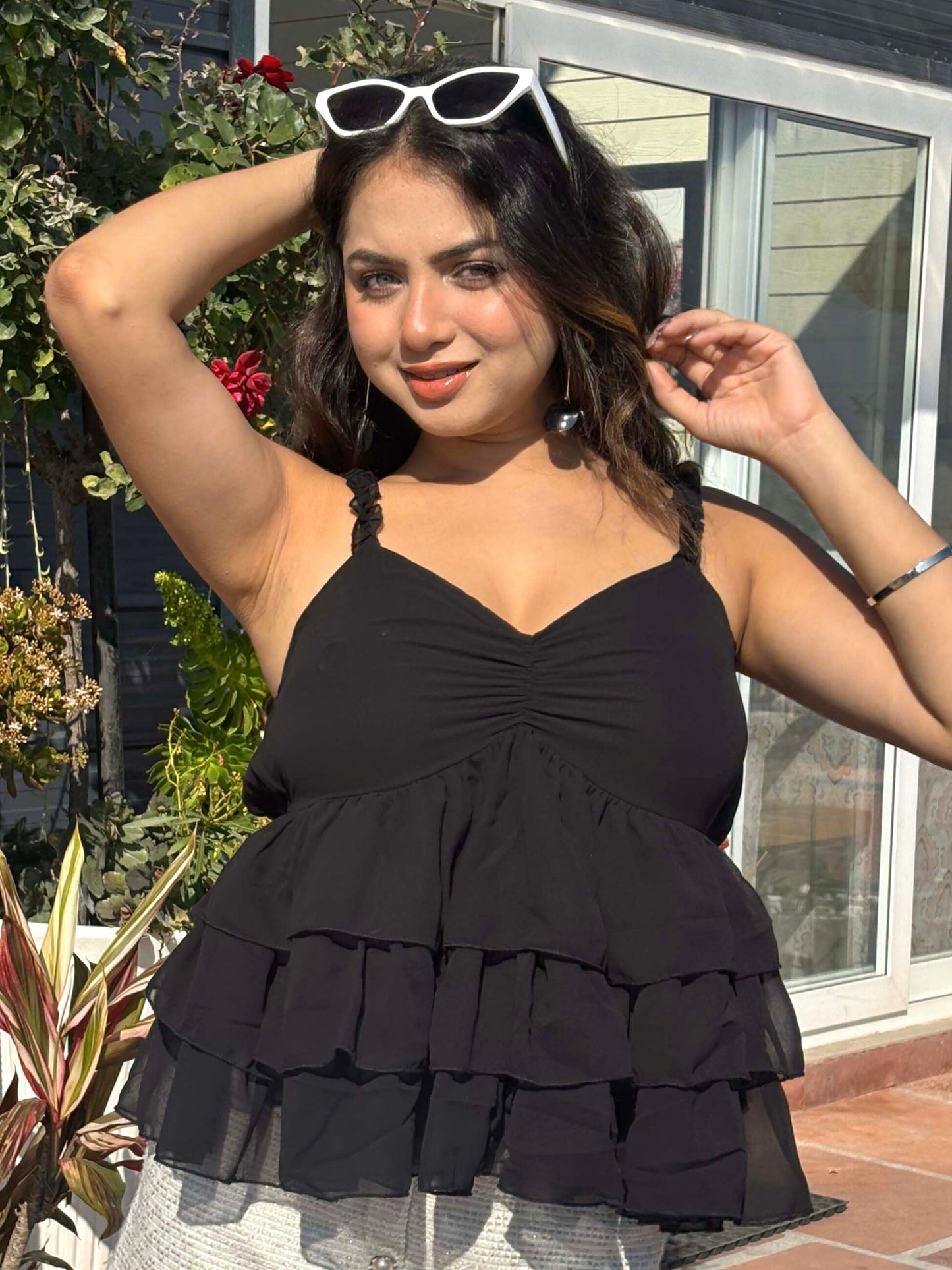 TANDUL Women Elegant Black Georgette Top