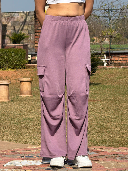 TANDUL Women Baggy Fit Purple Rib Trousers