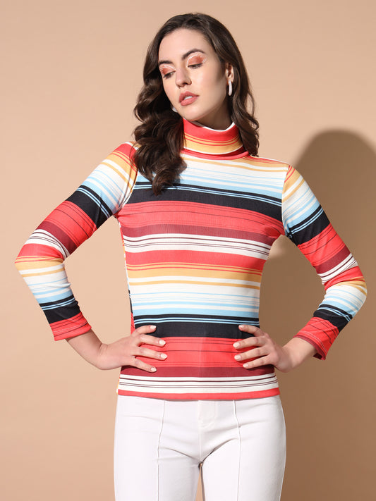 TANDUL Women Printed High Neck Multicolor Sweater