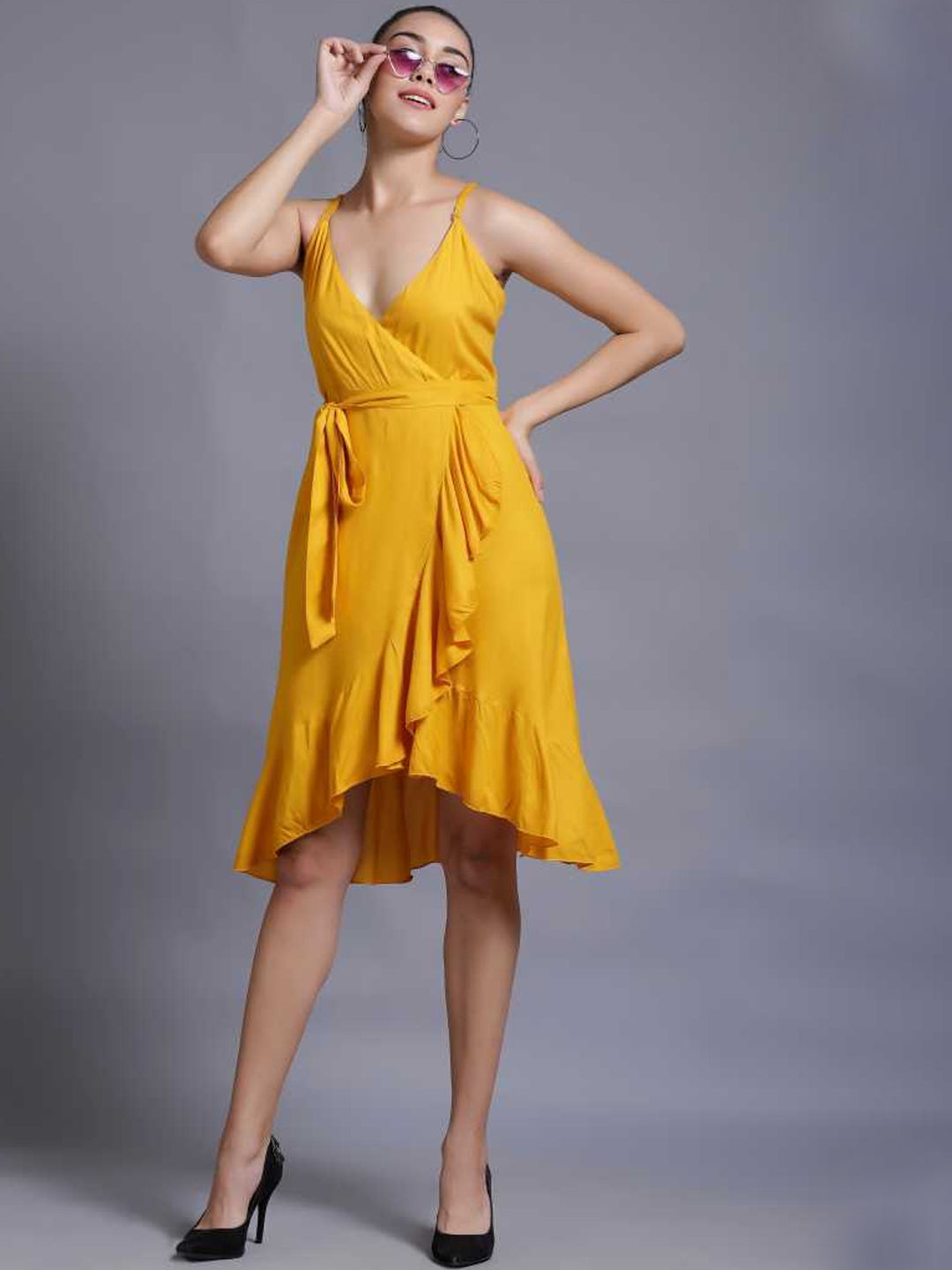 Women Asymmetric Yellow Dress