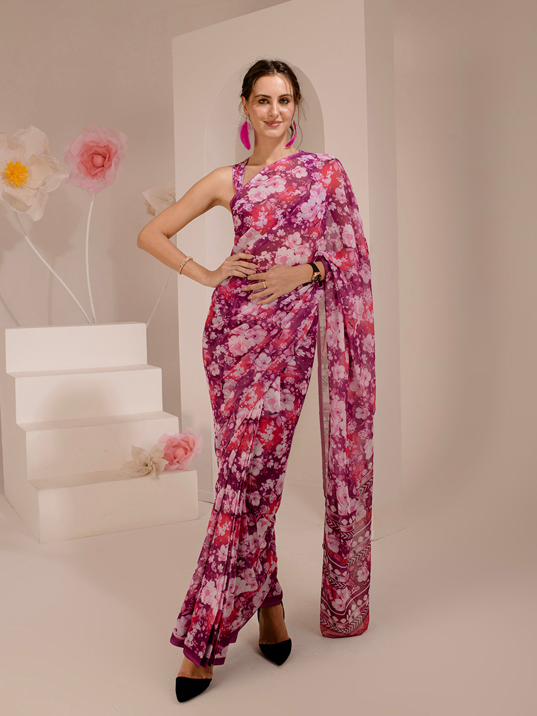 ELTIRE Exquisite Printed Bollywood Style Georgette Saree