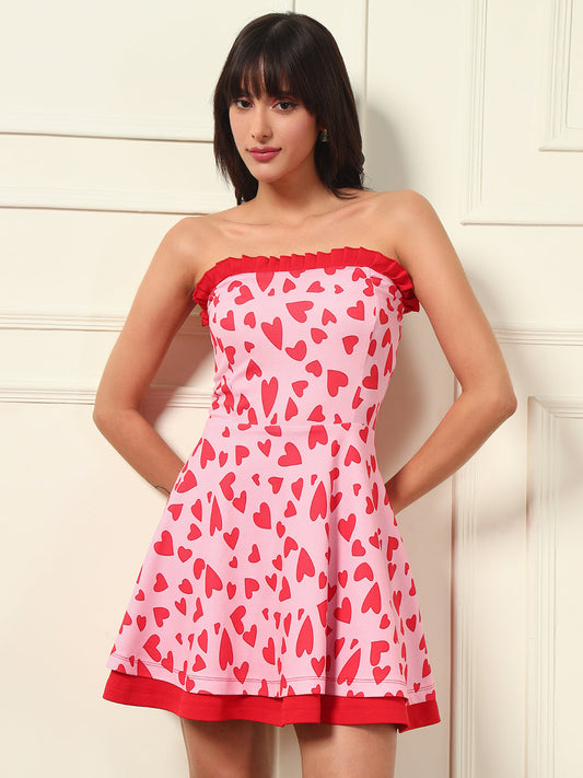 TANDUL Charming Delightful Heart Printed Dress