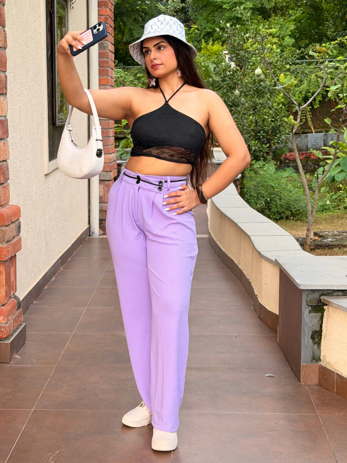TANDUL Women’s High-Waisted Lavender Pleated Trousers