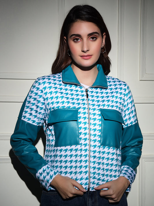 TANDUL  Women Houndstooth Fleece Jacket