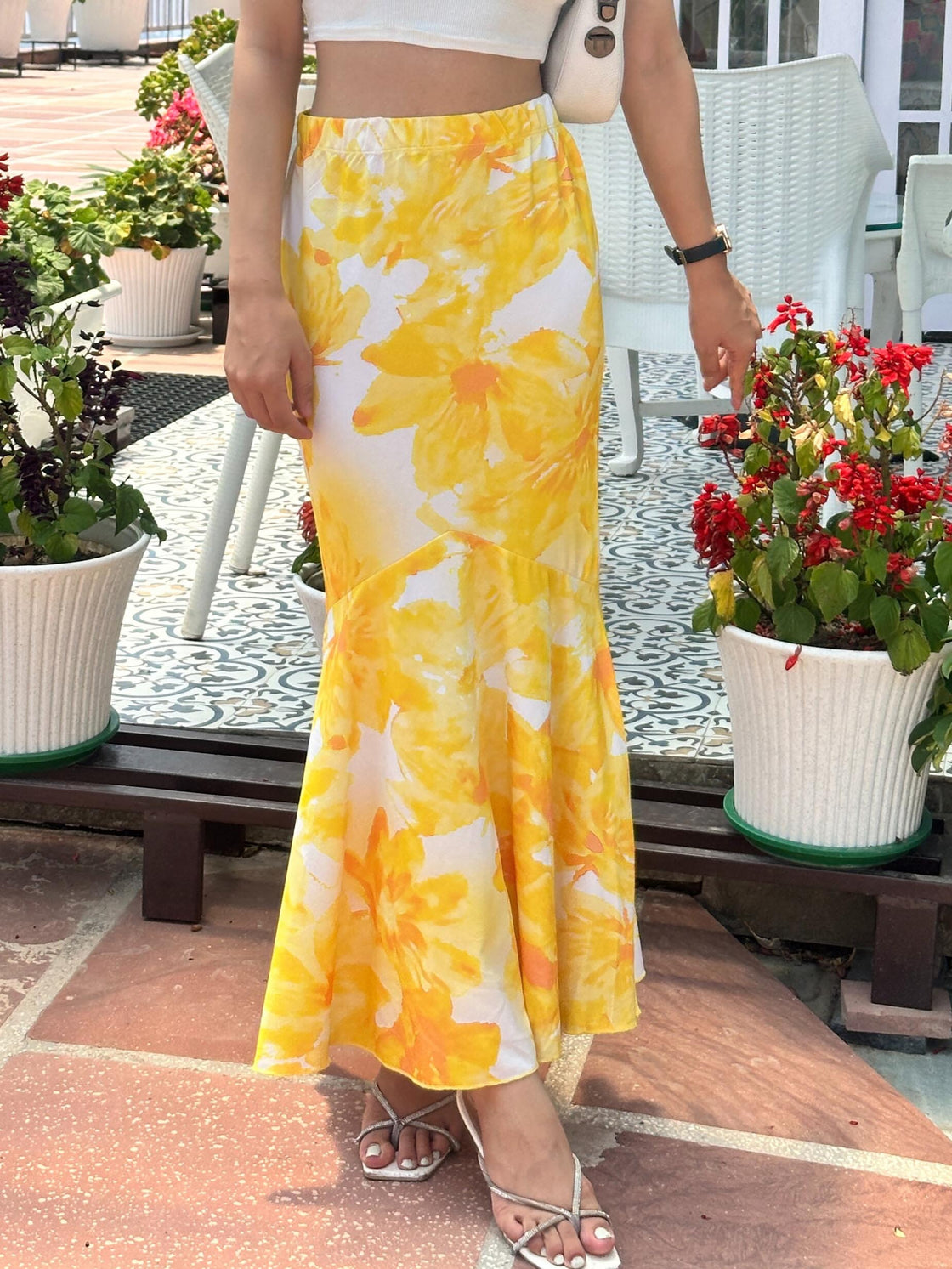 TANDUL Women Stunning Yellow and White Floral Skirt