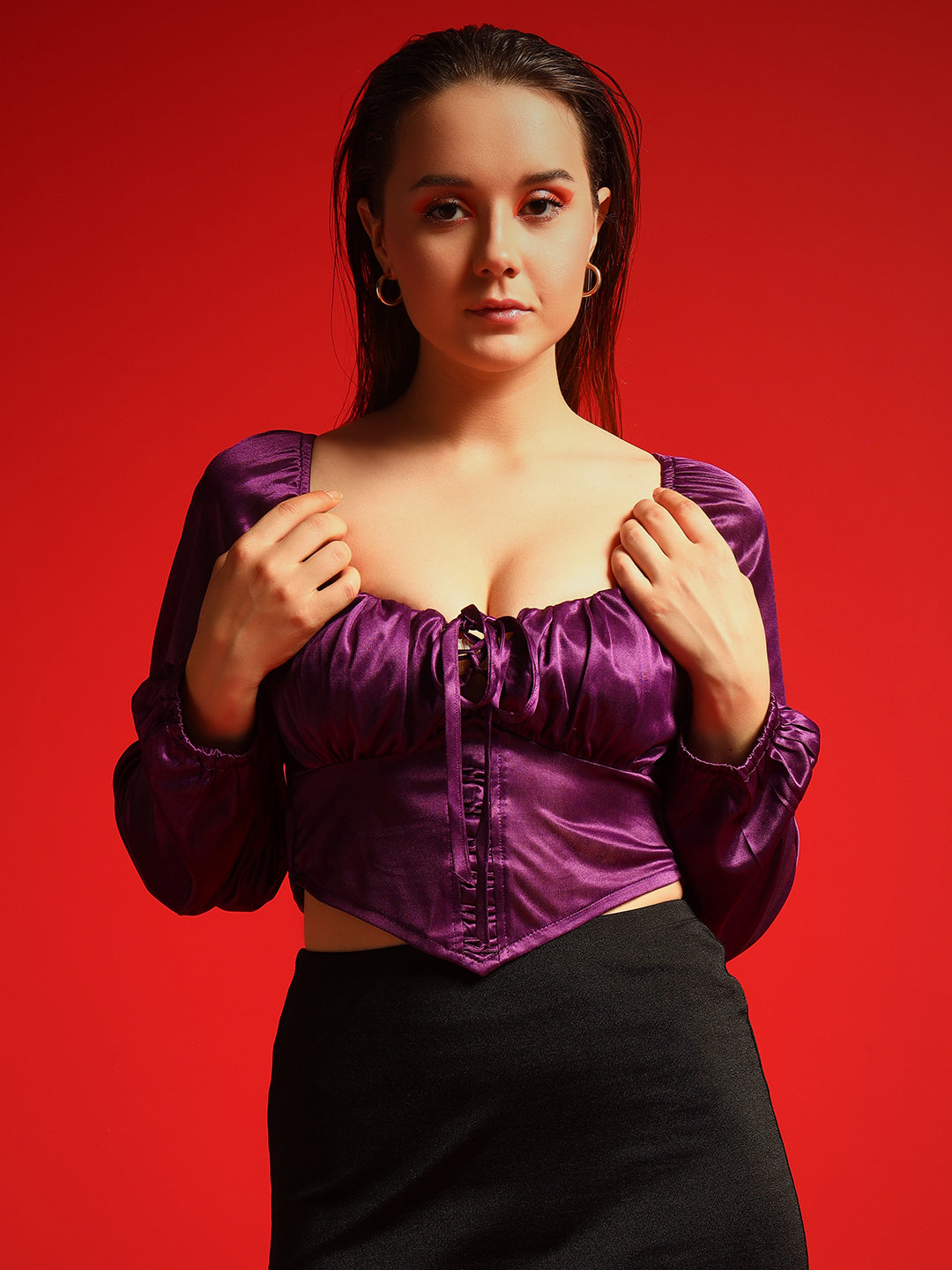 TANDUL  Casual Balloon Sleeve Self Design Women Purple Top