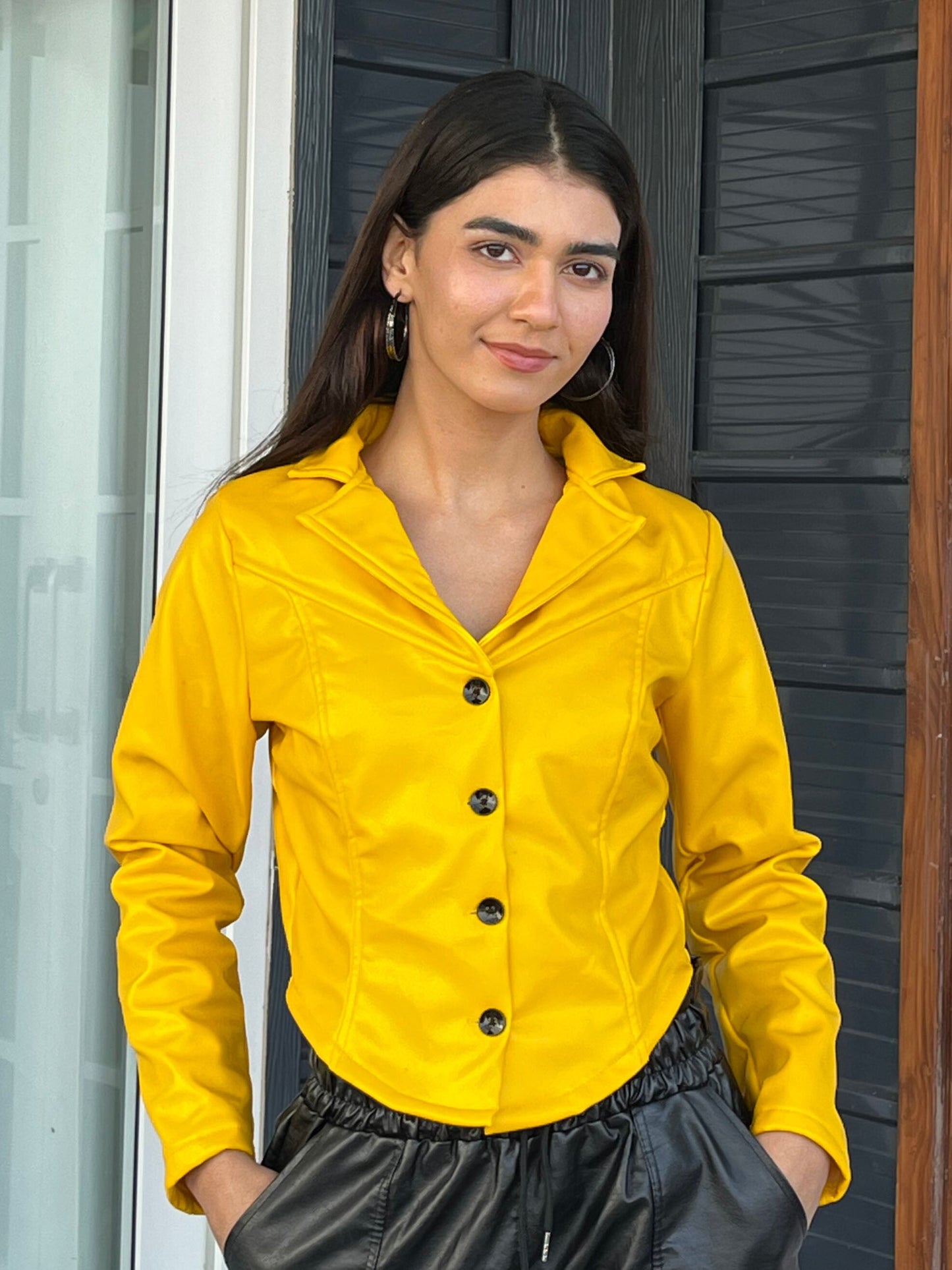 TANDUL Women Stunning Yellow Leather Jacket