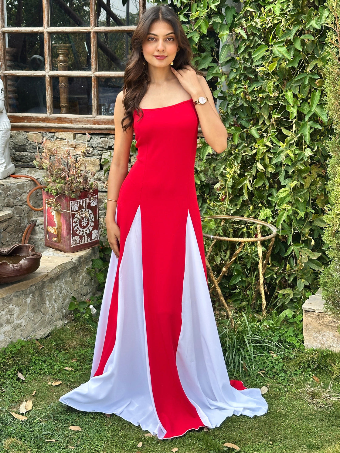 TANDUL Stunning Red and White Flared Dress