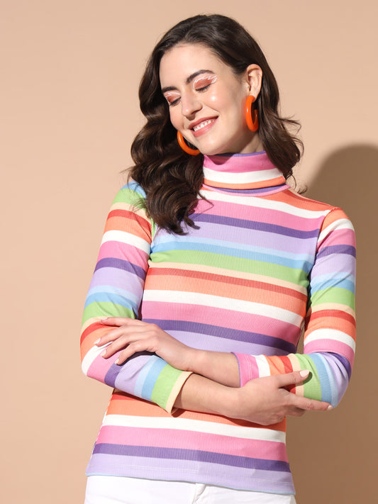 TANDUL Women Printed High Neck Multicolor Sweater