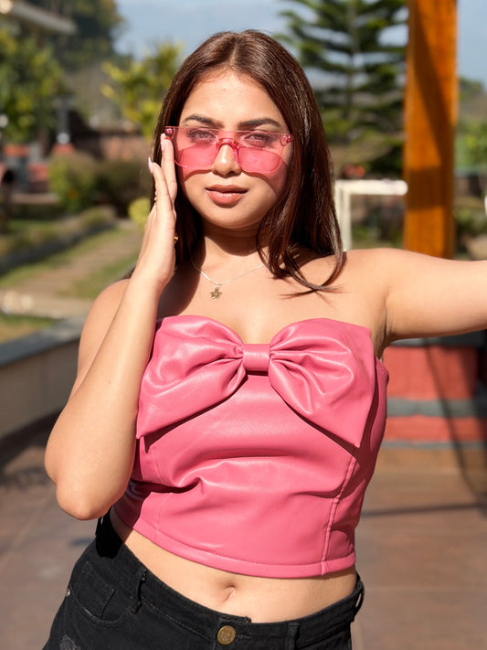 TANDUL Women Stunning Pink Leather Top