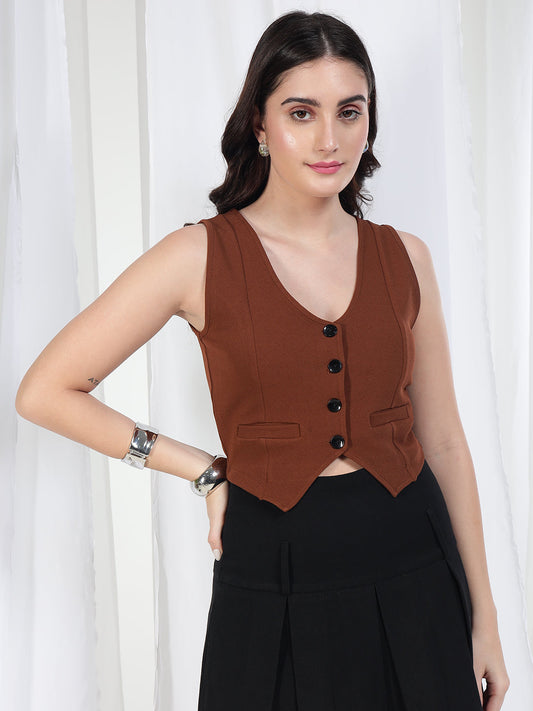 TANDUL Solid Women Waistcoat