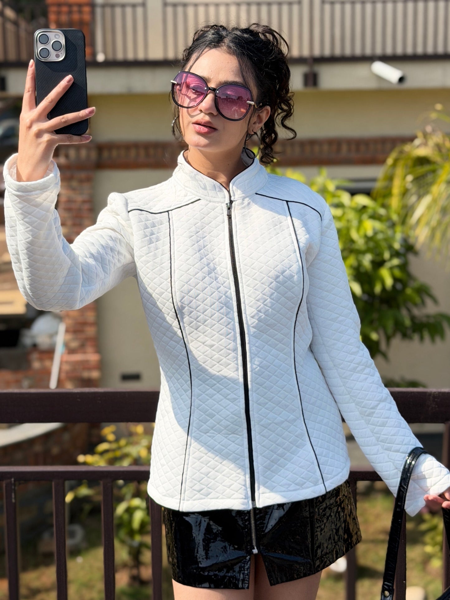 TANDUL Women White Quilt Jacket