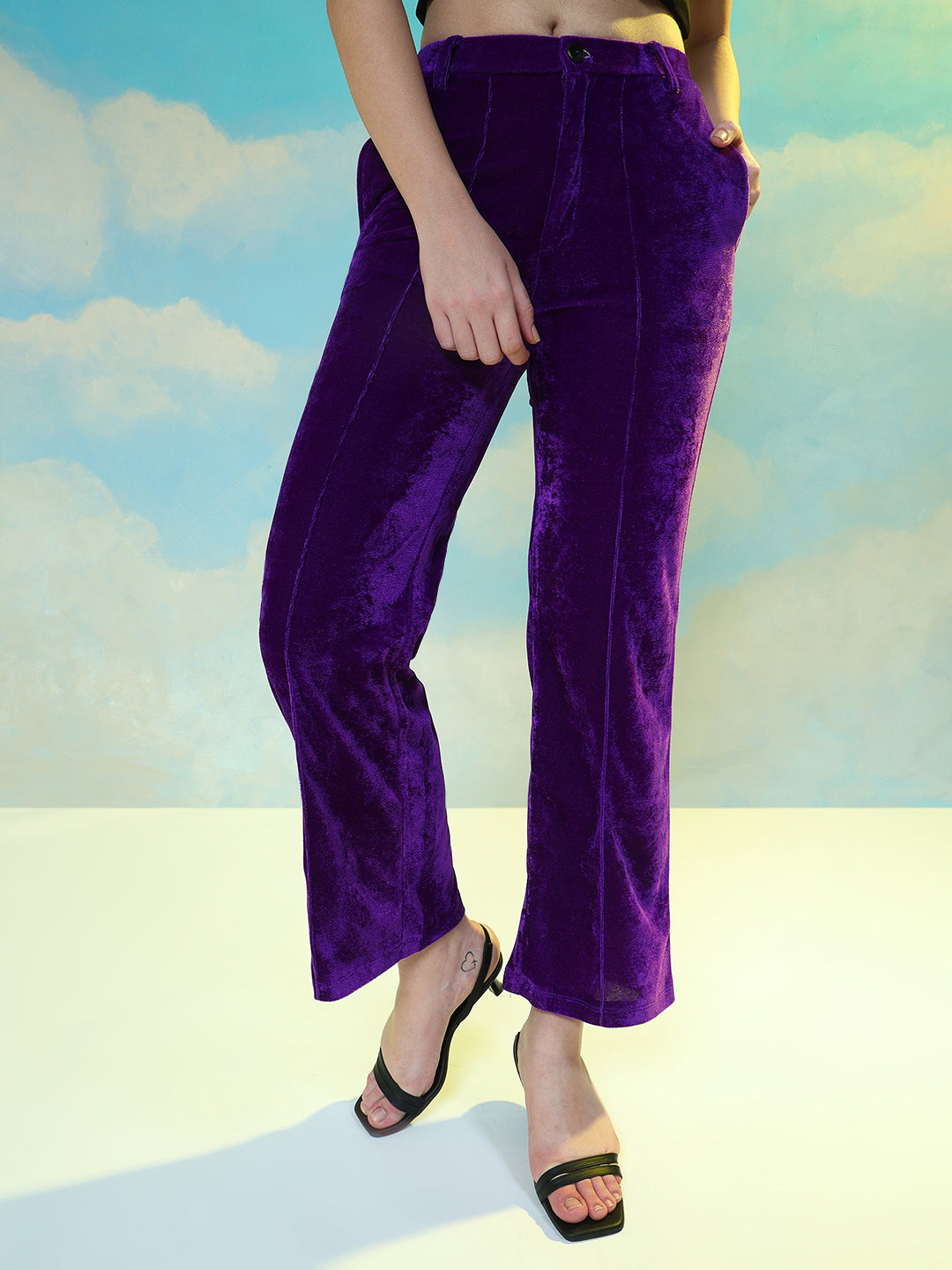 TANDUL  Women Regular Fit Purple Velvet Trousers