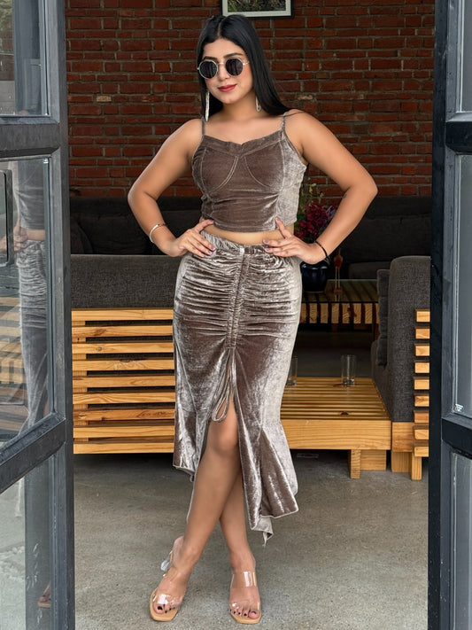 TANDUL Women Exquisite Grey Velvet Co-ord Set