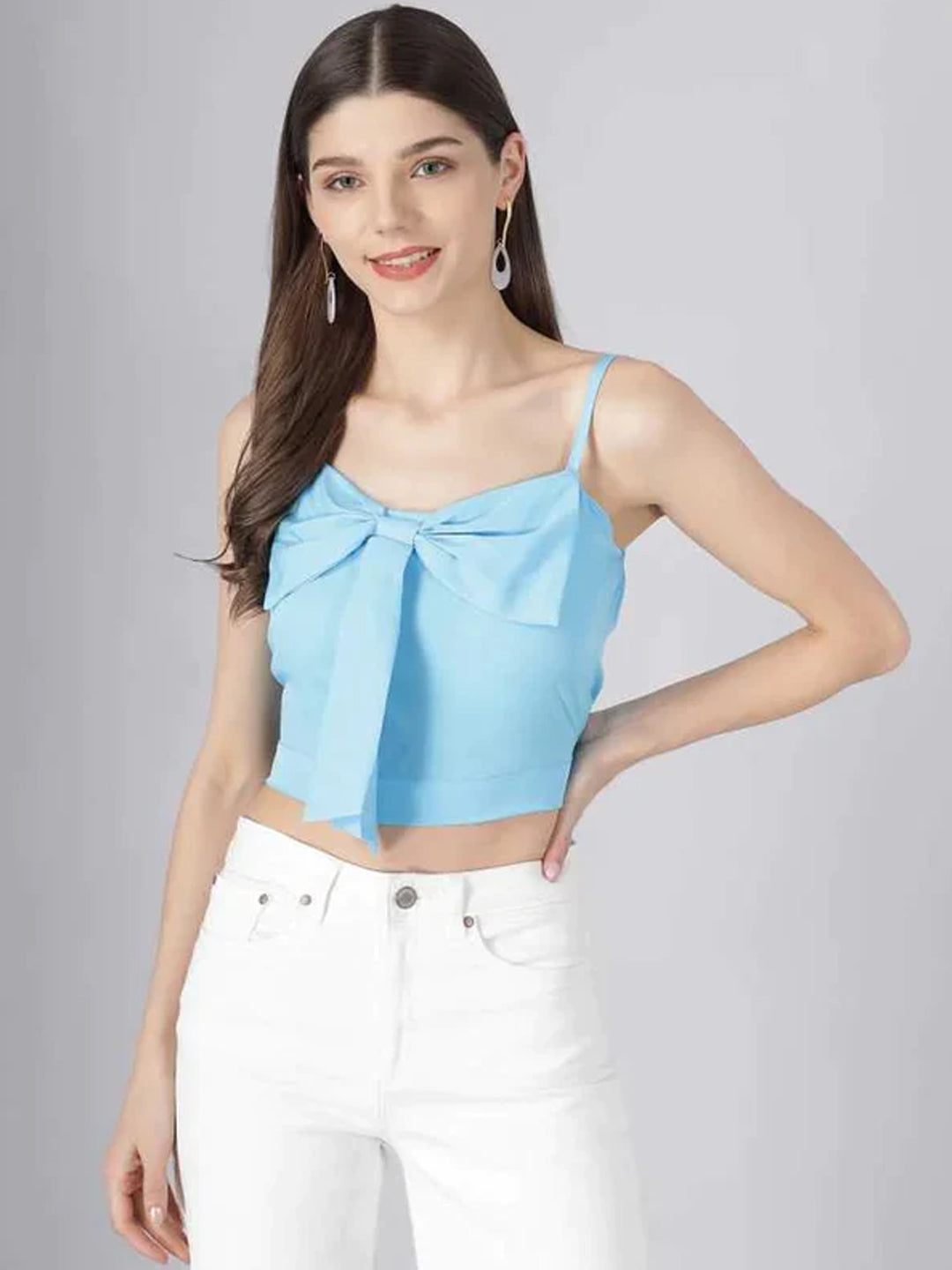 TANDUL  Casual Sleeveless Solid Women Blue Top